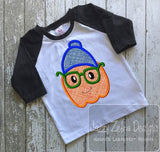 Hipster Pumpkin with hat and glasses applique machine embroidery design