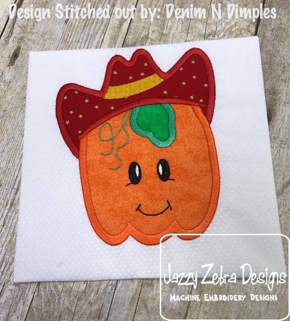 Cowboy pumpkin applique machine embroidery design