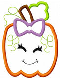Girl Pumpkin with bow applique machine embroidery design