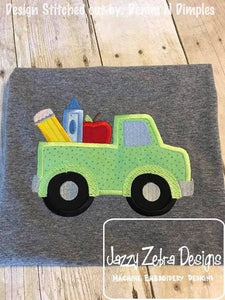 Truck with school supplies appliqué machine embroidery design