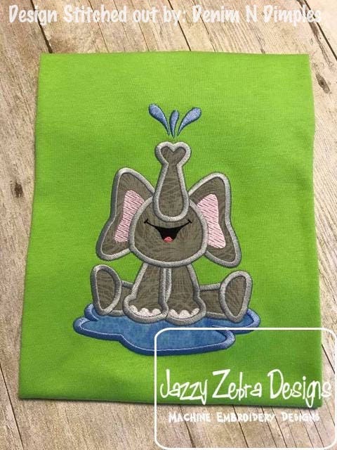 Elephant splashing appliqué machine embroidery design