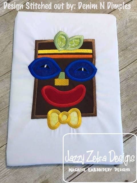 Boy Tiki mask appliqué machine embroidery design