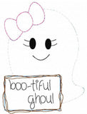 Bootiful Ghoul saying Halloween ghost shabby chic bean stitch appliqué machine embroidery design