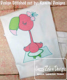 Flamingo doing yoga sketch machine embroidery design