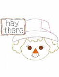 Hay there saying scarecrow girl shabby chic bean stitch applique machine embroidery design