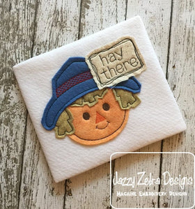 Hay there saying scarecrow boy shabby chic bean stitch applique machine embroidery design