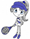 Swirly girl tennis sketch embroidery design