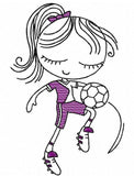 Swirly girl soccer sketch embroidery design
