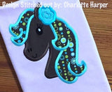Horse with flower applique machine embroidery design