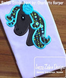 Horse with flower applique machine embroidery design