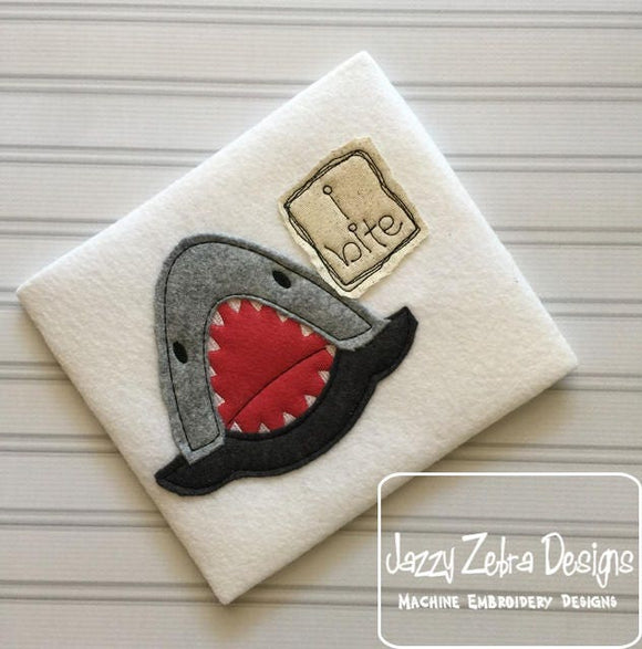 I bite saying shark shabby chic bean stitch applique machine embroidery design
