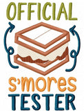 Official S'mores tester saying camping appliqué machine embroidery design