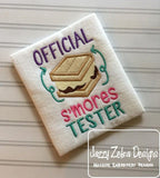 Official S'mores tester saying camping appliqué machine embroidery design