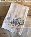 Sea Turtle in ocean vintage stitch machine embroidery design