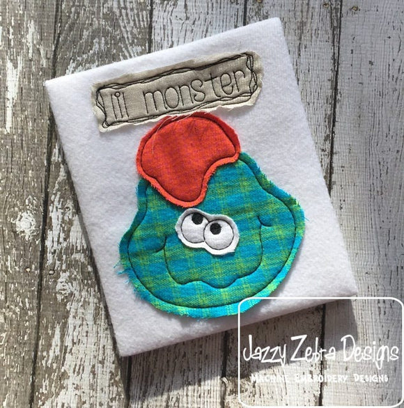 Lil Monster saying monster shabby chic bean stitch appliqué machine embroidery design