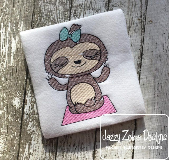 Sloth doing yoga sketch machine embroidery design