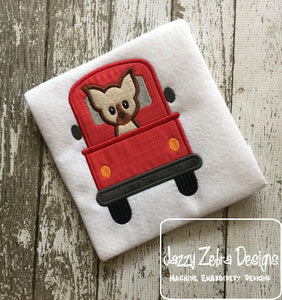 Truck with Chihuahua dog appliqué machine embroidery design