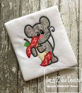 Mouse with apple core appliqué machine embroidery design