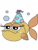 Birthday fish sketch embroidery design