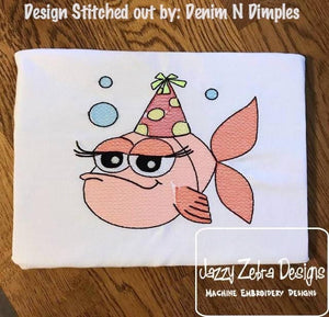 Birthday fish sketch embroidery design