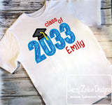 Class of 2033 with graduation cap appliqué machine embroidery design