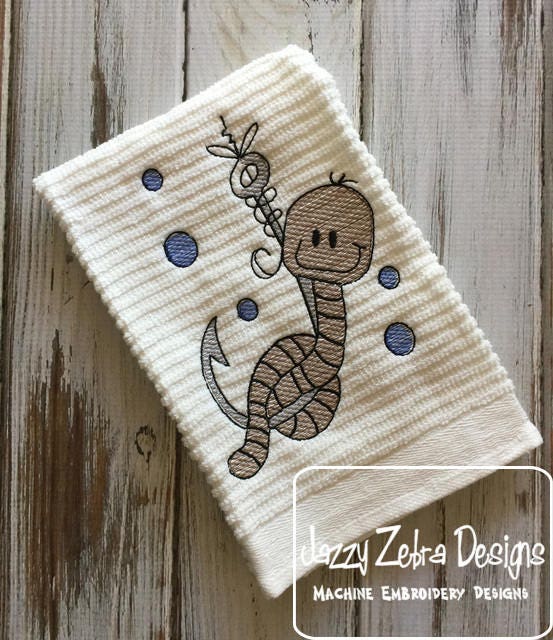 Worm on hook sketch machine embroidery design