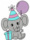 Birthday Elephant with balloon sketch machine embroidery design