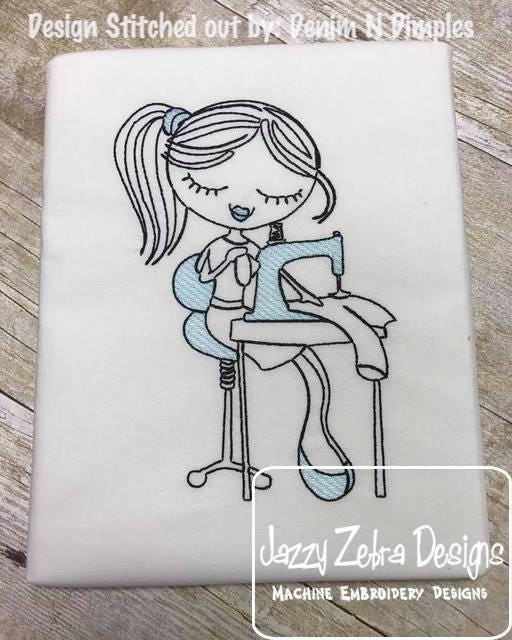 Swirly girl sewing sketch machine embroidery design