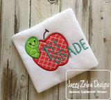 1st grade apple with worm appliqué machine embroidery design