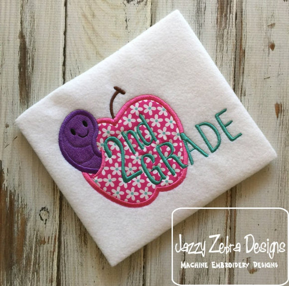 2nd grade apple with worm appliqué machine embroidery design