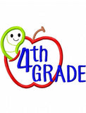 4th grade apple with worm appliqué machine embroidery design