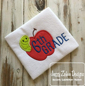 6th grade apple with worm appliqué machine embroidery design