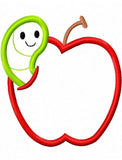 Worm in apple appliqué machine embroidery design