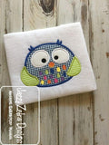 Rainbow owl appliqué machine embroidery design