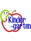 Kindergarten with apple and worm appliqué machine embroidery design