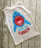 Lets Do Lunch saying Shark applique machine embroidery design