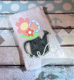 Flowers in Watering Can Appliqué Machine Embroidery Design