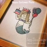 Mermaid Birthday Sketch machine Embroidery Design