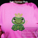 Frog wearing crown appliqué machine embroidery design