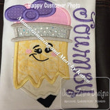 Pencil with face girl appliqué machine embroidery design