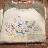 Shark in ocean vintage stitch machine embroidery design
