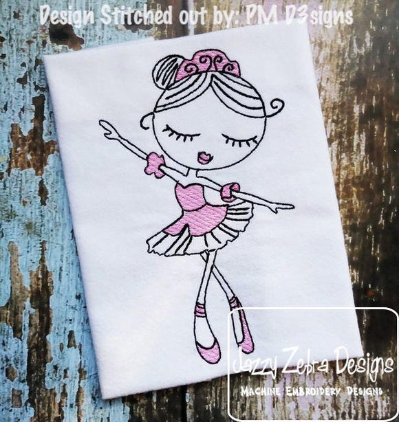 Swirly girl Ballerina sketch machine embroidery design