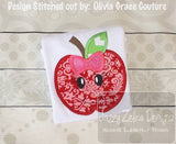Apple girl with bow appliqué machine embroidery design