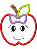 Apple girl with bow appliqué machine embroidery design
