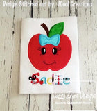 Apple girl with bow appliqué machine embroidery design