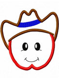 Apple wearing cowboy hat appliqué embroidery design