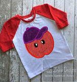 Apple wearing baseball hat appliqué machine embroidery design