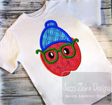 Hipster Apple wearing glasses and hat appliqué machine embroidery design