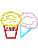 Popcorn and cotton candy applique machine embroidery design