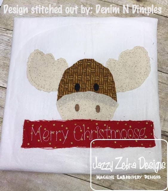 Merry Christmoose saying Christmas moose shabby chic bean stitch appliqué machine embroidery design